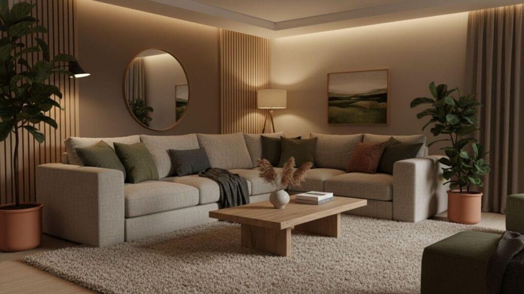 warm neutrals earthy palettes calming living room